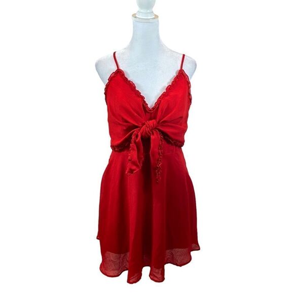 The Impeccable Pig Brand Red Tie Front Baby Doll Dress Size Large - Picture 4 of 13